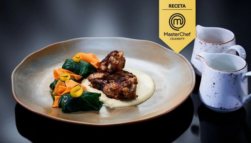 Receta alitas de pollo con berenjena y puré.