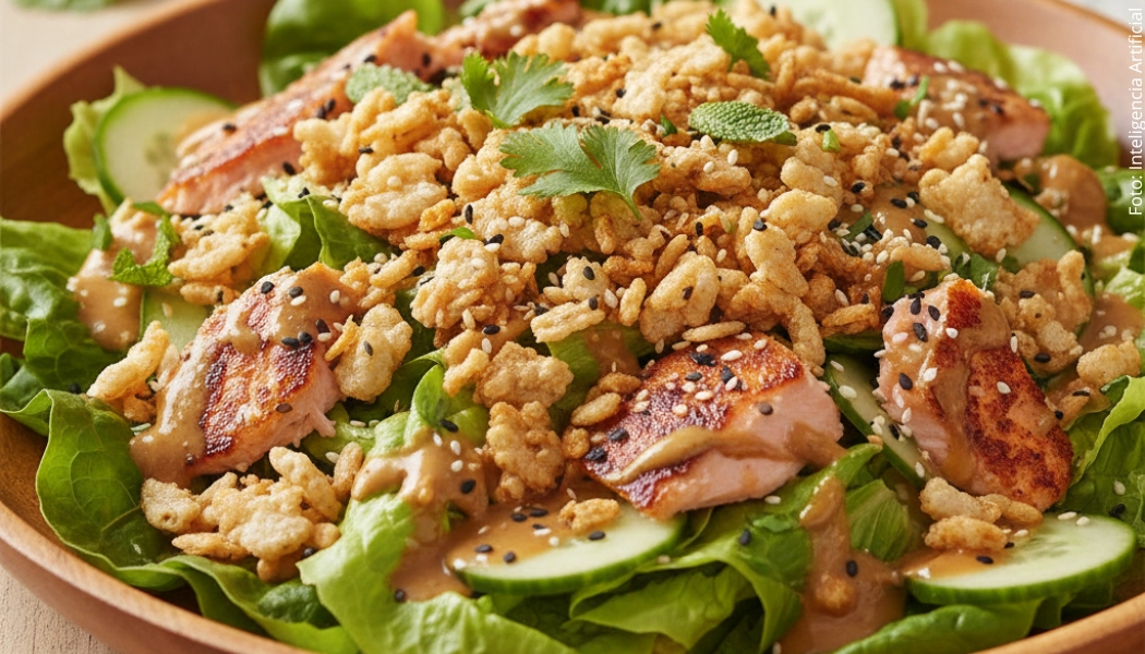 Ensalada de arroz crocante y salmón