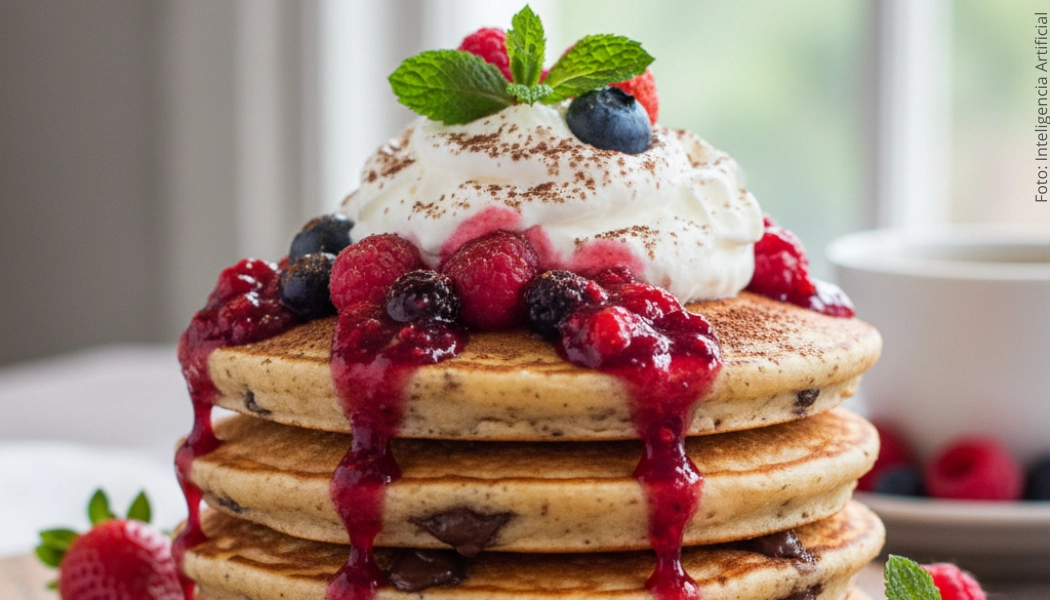 Pancakes de Avena y Chocolate con Coulis de Frutos Rojos image_alt
