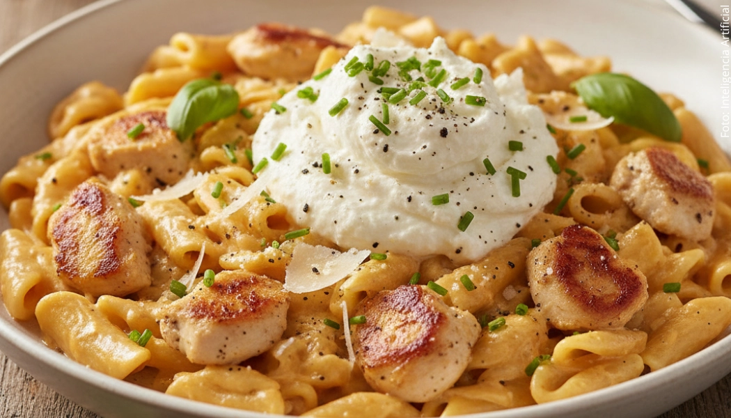 Pasta cremosa con pollo y ricotta batida Pasta cremosa con pollo y ricotta batida
